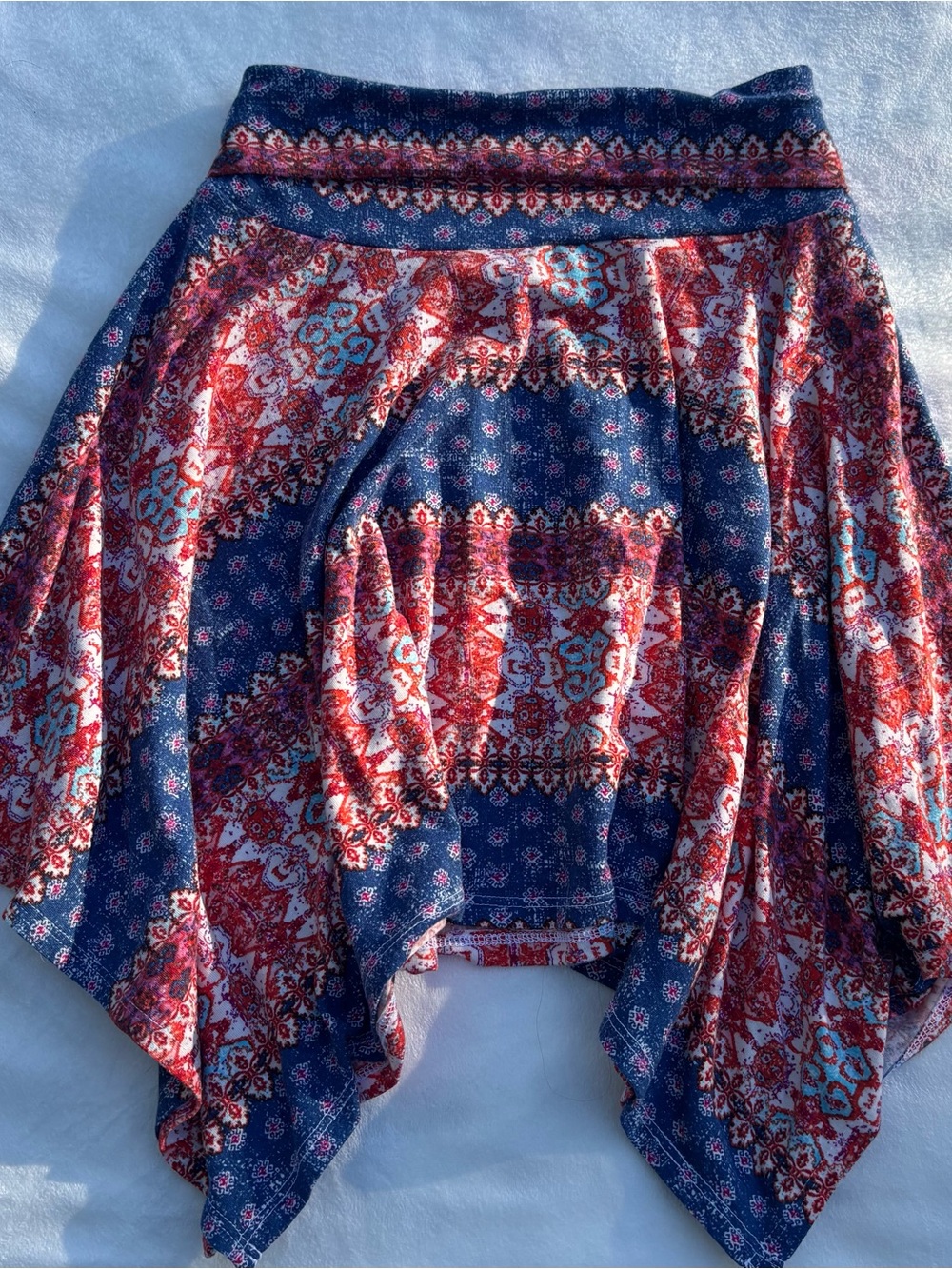 Amy Byer Navy and Red Asymmetrical Y2K Era Handkerchief Hem Skirt